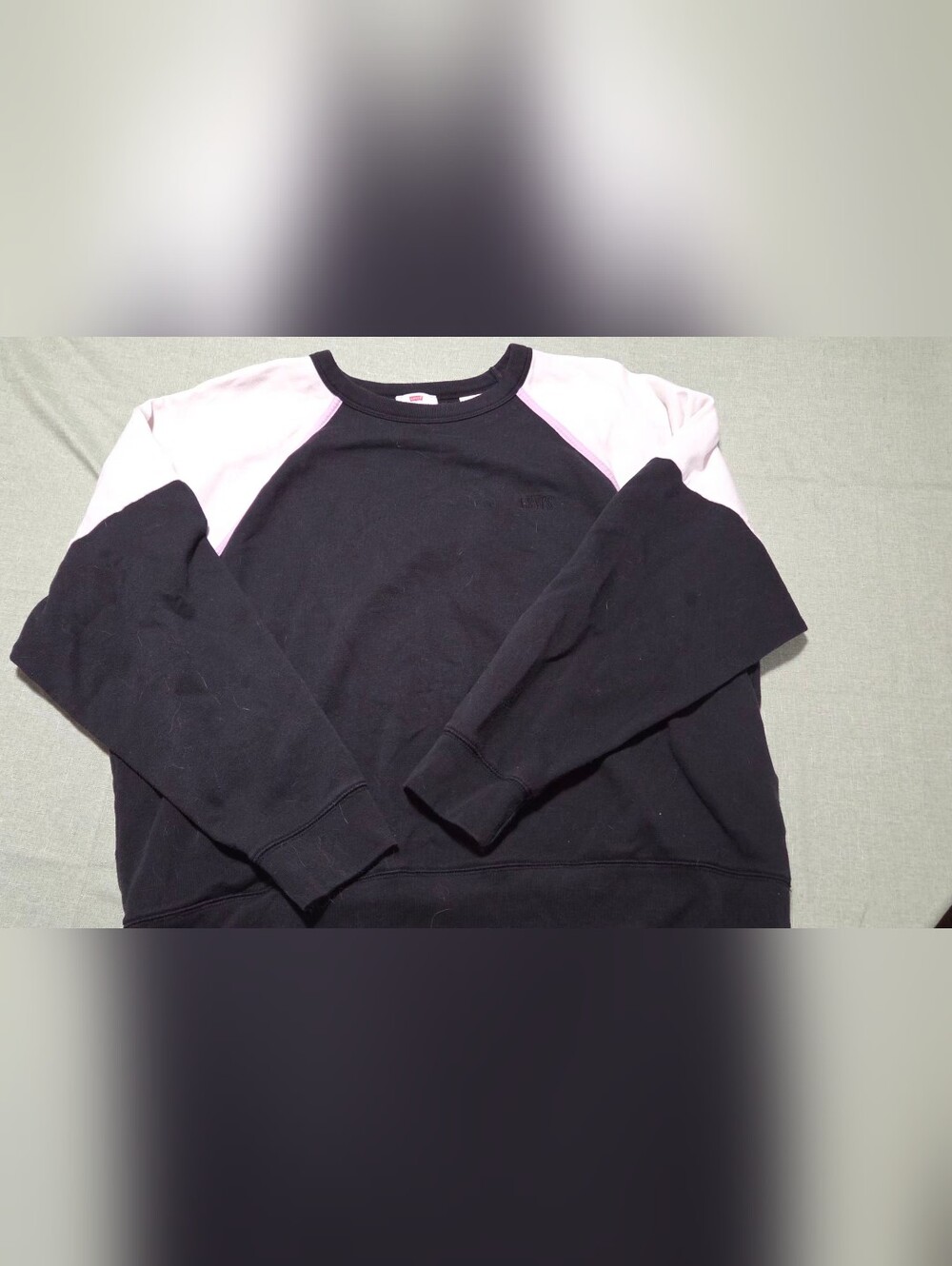 Levi's Men's Black Crewneck Sweatshirt with Purple Raglan Accents